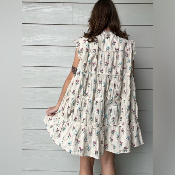 NWT Free People Cream Floral Mini Dress Boho Fairy Cottage Summer Dress, Small - Picture 4 of 6